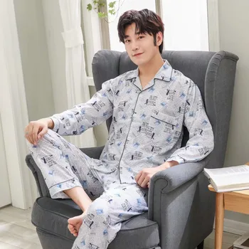 

XIOZU Soft Turn Down Collar Long Sleeve Long Pants Sleepwear Fashion Style Casual Style Pajamas Set Man Clothes Cotton Pj Set