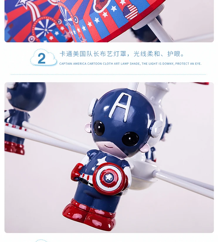 Cartoon Creative Superman Chandelier Boys Bedroom Children's Room Lamp American Heroes Blue Chandelier