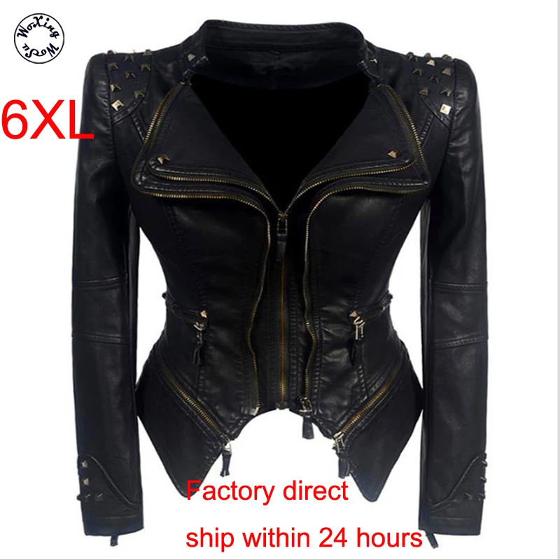 

direct selling dovetail slim fit waistband Pu all-around JACKET MOTORCYCLE clothes multi-color rivet leather coat