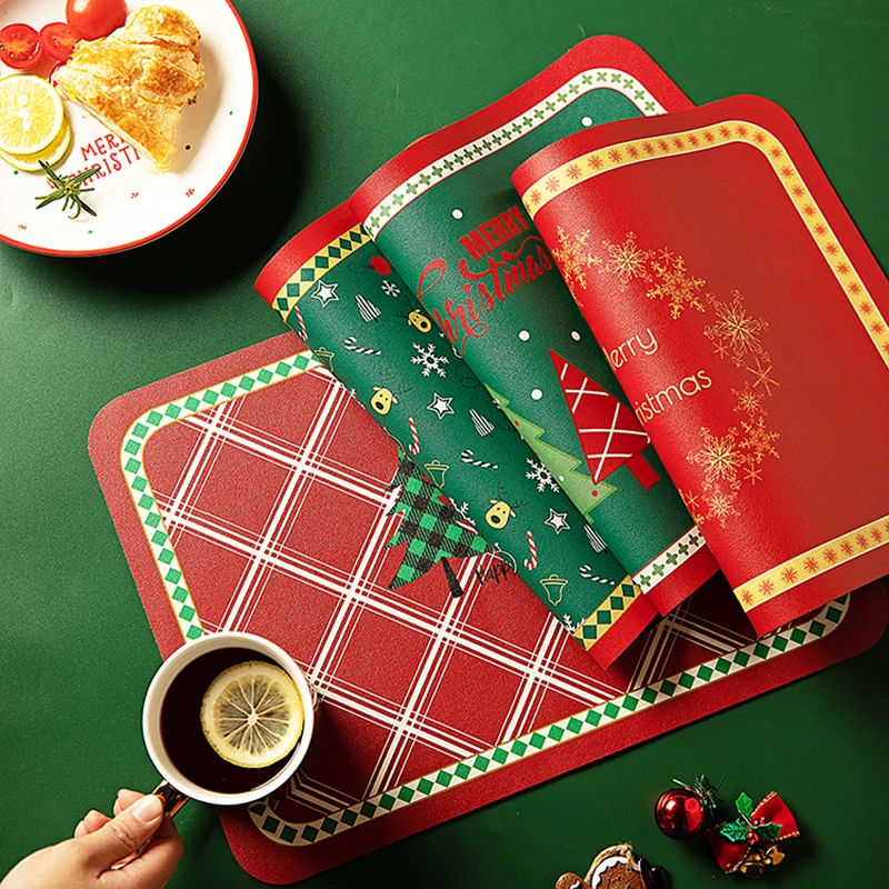 

Christmas Leather Placemats Kitchen Supplies Oil-Proof Dining Table Insulation Pads Home Anti-Scald Pads Pvc Western Placemats