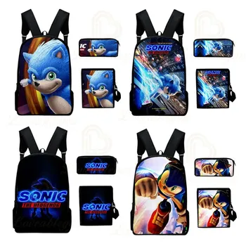 

3D New Backpack Hedgehog Sonic School Bag Set Backpack Student School Bag Three-piece Sets for Boys Girls Birthday Gifts