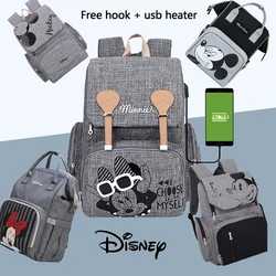 Disney Baby Diaper Bag Waterproof Baby Bag Organizer Nappy Maternity Bag For Stroller Mom Travel Backpack Free Hooks+Usb Heater