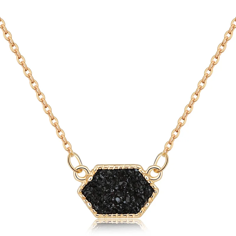 Горячее предложение, ожерелье Druzy Drusy, модное овальное ожерелье из смолы, каллаит, ожерелье с говлитом, позолота, серебро, Брендовое ювелирное изделие для женщин и девушек - Окраска металла: G black
