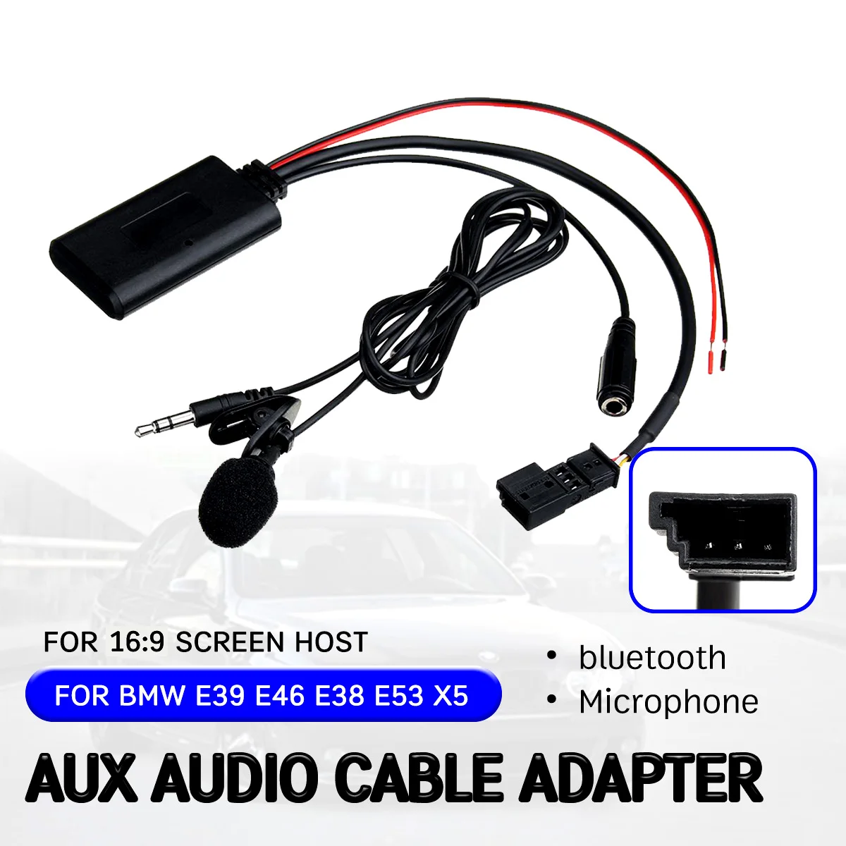 Bluetooth Aux приемник Кабельный адаптер для BMW E46 E39 E53 X5 2002-2006 с микрофоном 16:9 большой