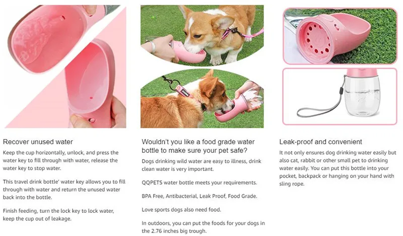 Portable Dog Water Bottle Big Trough Leak Proof Pet Small Cat Puppy Non BPA Dog Drinking Water Bottle for Outdoor Hiking DM119