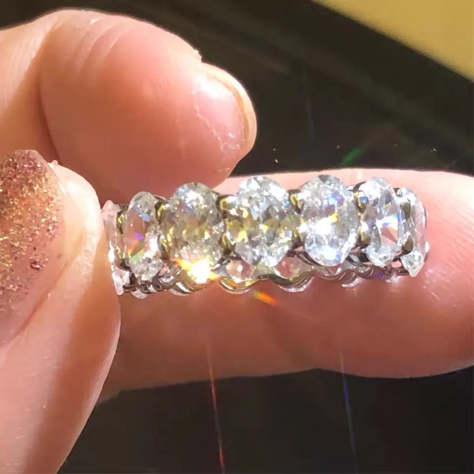 Brand 925 SILVER PAVE SETTING FULL oval Simulated Diamond ETERNITY BAND ENGAGEMENT WEDDING Stone Rings for WOMEN MEN Jewelry | Украшения и