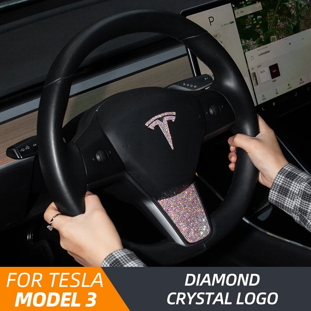 

Front Rear Logo For Tesla Model 3 Logo Sticker Accessories Colorful Stone Model Three S X Car Steering Wheel Logo Model3