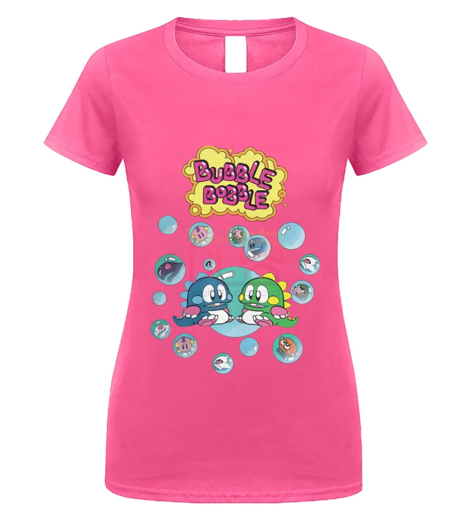 Bubble Bobble футболка для мужчин хлопок винтажные футболки японская видеоигра милые кавайные геймерские футболки с коротким рукавом Одежда подарок идея - Цвет: women pink