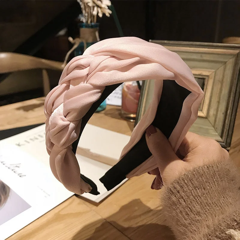 Корейская модная плетеная лента для волос женская хлопковая завязанная повязка на голову винтажные витые аксессуары для волос в виде тюрбана широкая лента для волос аксессуар для волос в стиле бохо