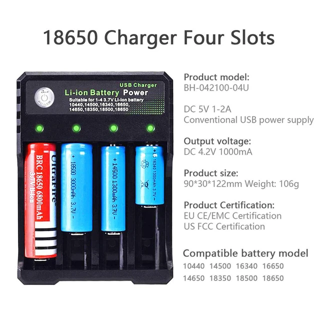 CHARGEUR USB 1 SLOT LITHIUM ION et 1 PILE 18650