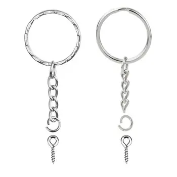 

50Pcs Silver Screw Eye Pin Split Key Chains With Open Jump Ring Jewelry Making