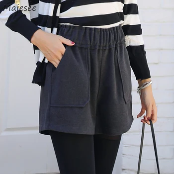 

High Waisted Short for Women Shorts Black Solid Casual Slim Plus Size Pockets Womens Korean Fashion Harajuku Autumn Warm Elegant