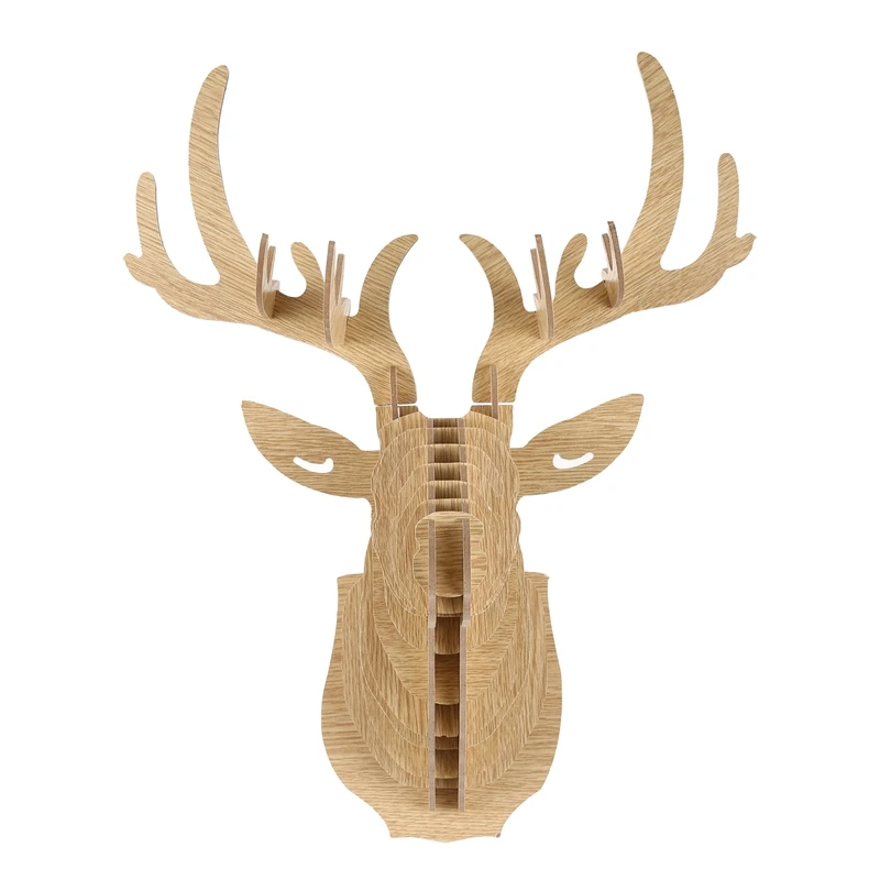 LIXF 3D Wood Carving Deer Head Decoration Wall and Hook Door Necklace Hat Key