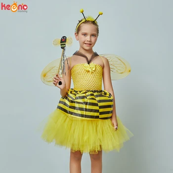 

Little Bumble Bee Tutu Dress Girls Honeybee Fancy Dress Up Outfit Yellow Black Striped Insect Birthday Halloween Costume
