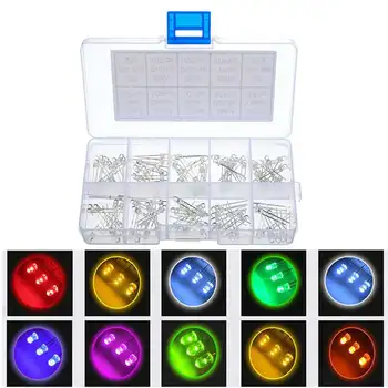

100pcs (10 colors x 10pcs) 3mm LED Diode Kit 3 mm 3V Set Light Emitting Warm White Green Red Blue Yellow Orange Purple UV Pink