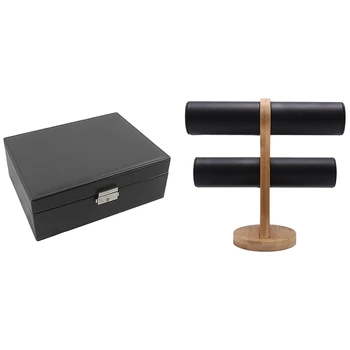

1 Pcs Jewelry Organizer Box - Women Two Layer Display & 1 Pcs Bamboo Jewelry Display Bracelet Storage Display Stand