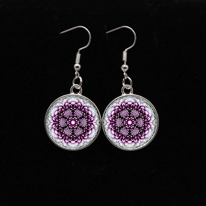 

New Flower of Life Om Yoga Chakra Mandala Fashion Glass Dome Earrings Sacred Geometry Female Earrings
