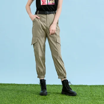 

IEF Summer Fashion Women Harem Pants Streetwear High Waist Solid Zipper Pockets Female Cargo Pants 1301X-D8050-9-