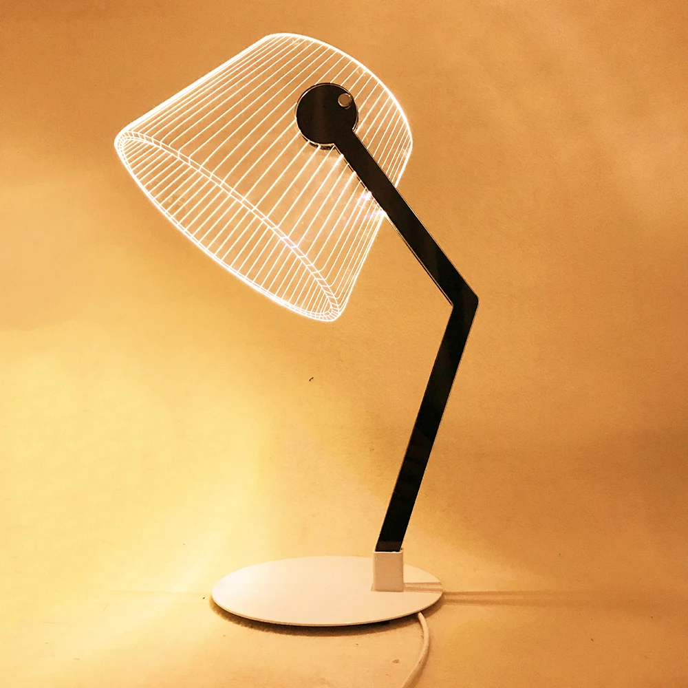 Koop 1PC 3D Effect Stereo Vision LED Bureaulamp Hout Ondersteuning Acryl Lampenkap LED Night Lamp Woonkamer Slaapkamer Lezen licht JQ