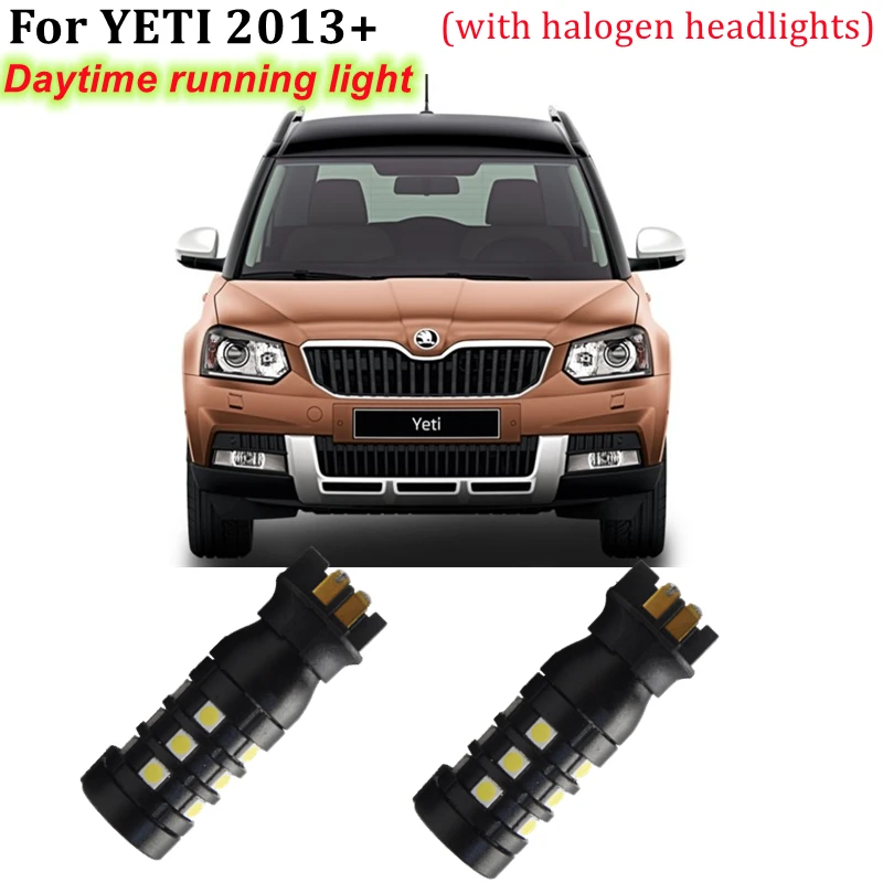 2x Xenon White Error Free PW24W LED Bulbs For 2013-2017 Skoda Yeti Daytime running light Halogen Headlight DRL