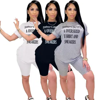 

Ladies Fashion Clothing Manufacturers Letter Print Summer T Shirt And Short Pant Women Shorts Set Two Piece Outfits