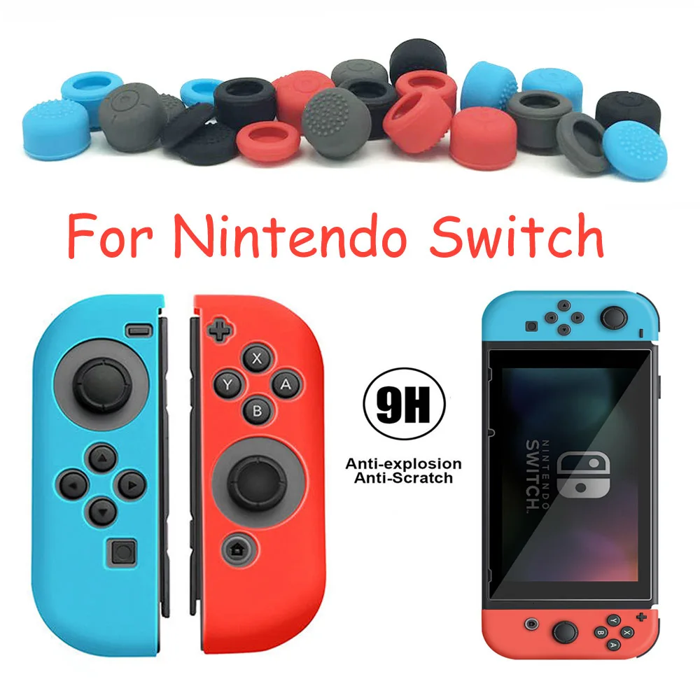 Унив. Игровой для nintendo Switch NS силиконовый защитный чехол + 4 пары силиконовый захват большого пальца + 1 шт. Защитная пленка для экрана из