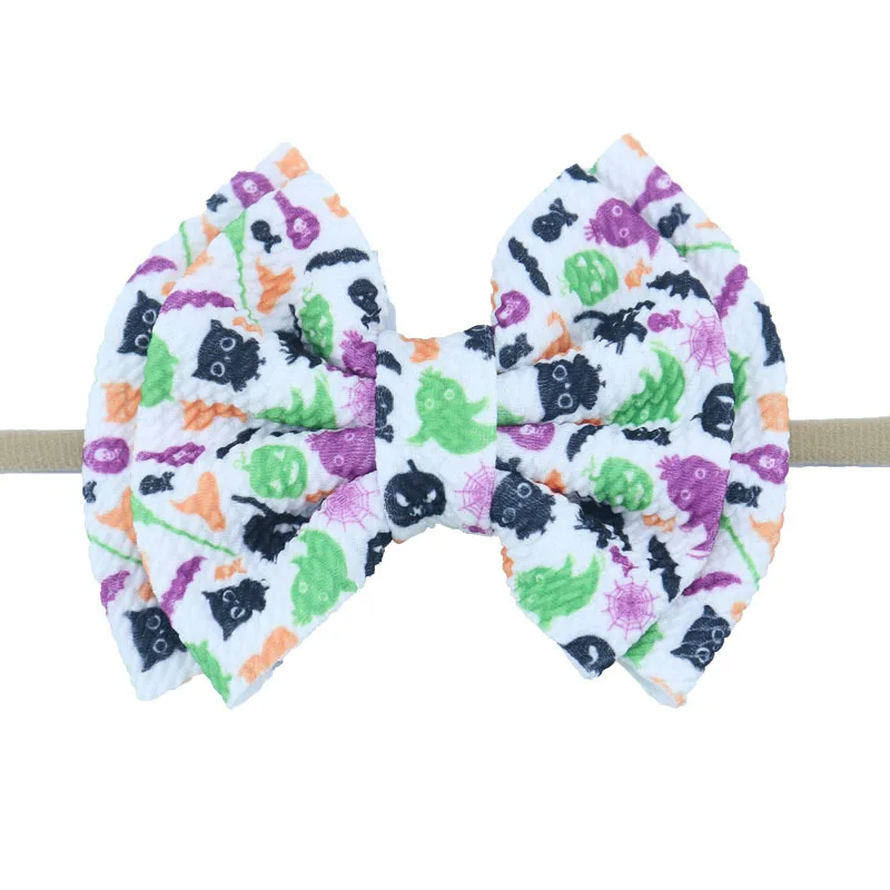 10pcs/lot, 12*10cm Halloween children's nylon Hot sale cute hair fashion accessories with pumpkin double children bow hair band