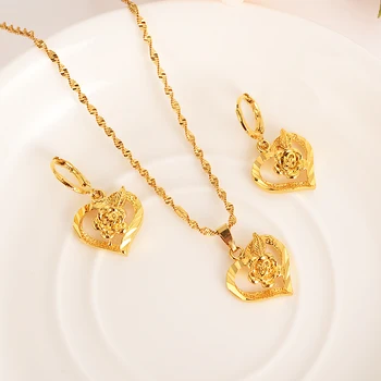 

gold Necklace Earring Set Women Party Gift Dubai love heart crownJewelry Sets bridal party gift DIY charms girls kid Jewelry