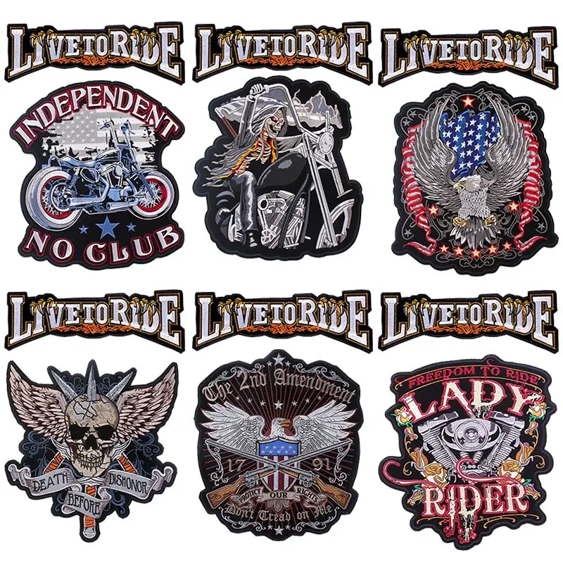 Punk Biker Patch Iron On Embroidery Patches Clothes Big Pacthes For Jackets Denim Applique DIY Rock Large Back Pacth Badges | Дом и сад