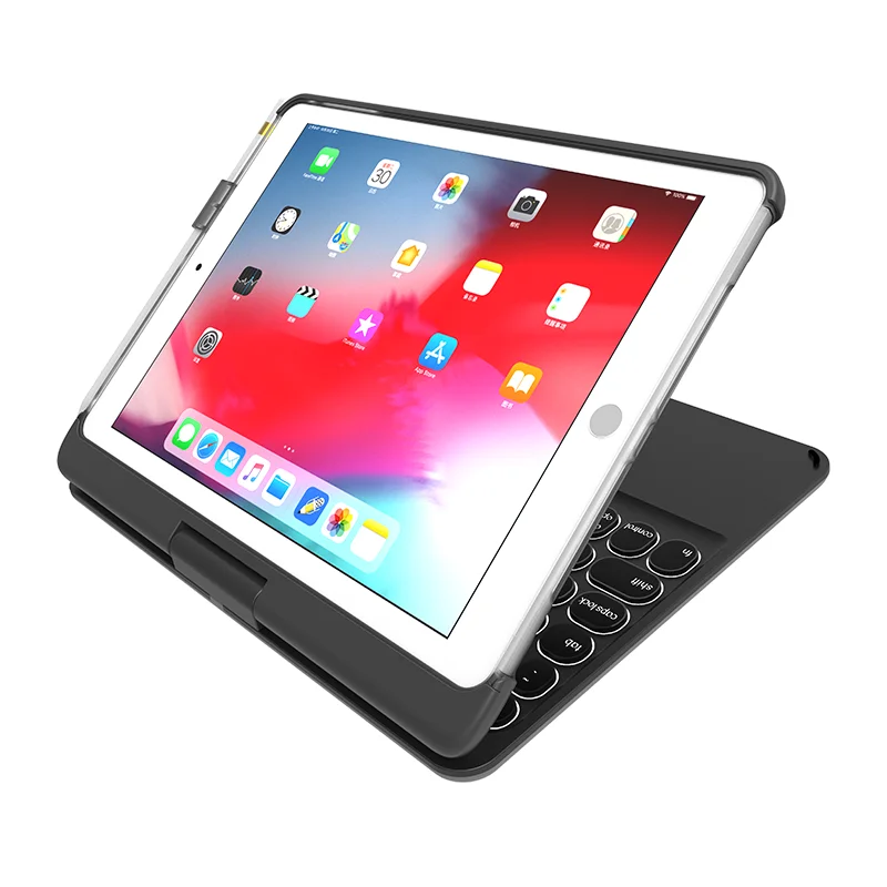 Для iPad 9,7 Pro 9,7 Air 1 2 Чехол с поворотом на 360 градусов PU TPU чехол-подставка с цветной Подсветкой Bluetooth сенсорная клавиатура