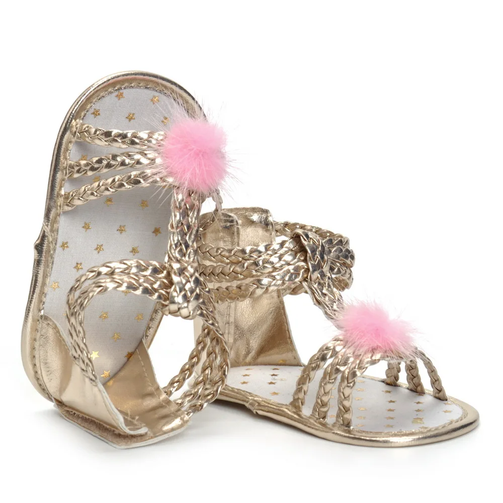 

2018 Summer New Style Baby Sandals Furry Ball Weaving Pu Toddler Shoes 0-1-Year-Old GIRL'S Sandals Baby Shoes