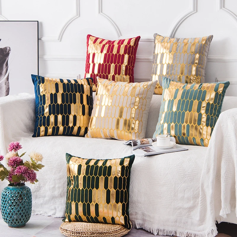 Золотые креативные подушки с вышивкой в виде сот, чехлы для подушек, декоративные подушки для дивана, автомобиля, роскошный квадратный чехол для подушек