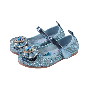 

New Girls Shoes Anna Elsa Flats Fling Princess Shoes Baby Dance Shoes Kids Children Wedding Shoes blue pink silver