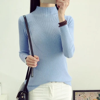 

2020 high-necked knitted sweater Slim sweater Autumn models Long-sleeved new thin women's headwear pullovers 7548