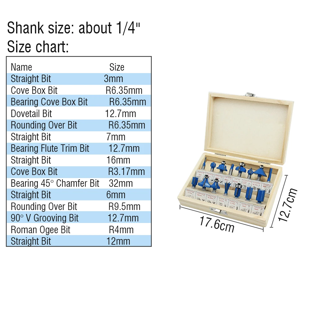 15pcs 1/4 Inch Shank Flush Trim Milling Cutter Set Woodworking Tools Tipped Trimmer Portable Bearing With Box Router Bit