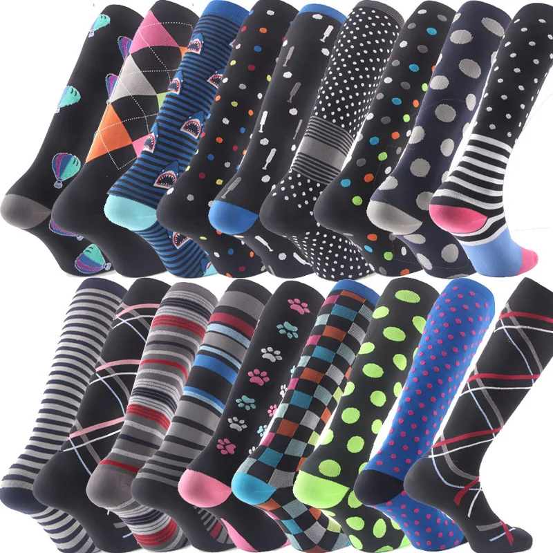 

Compression socks men women running travel stockings Leg pressure cotton stripe line Casual Running Flight Travels Footwear