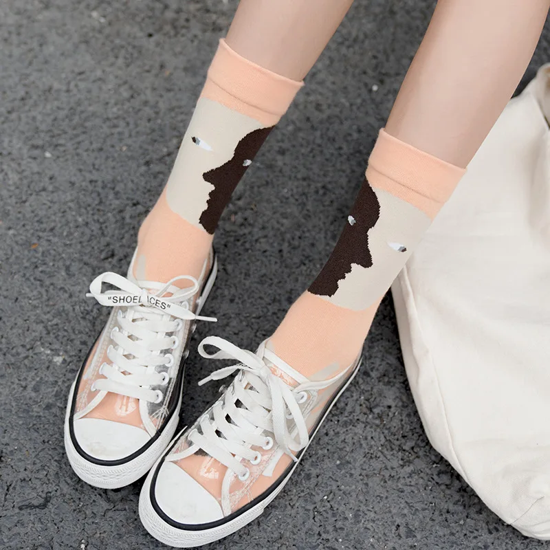Женские носки из чесаного хлопка в Корейском стиле, дизайн, художественный элемент, забавные носки Ins,, уличная одежда, Meias