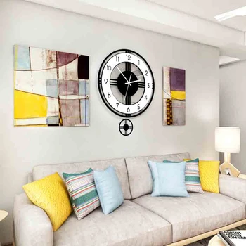 

Swingable Silent Large Wall Clock Modern Design Battery Operated Quartz Hanging Clocks Home Decor Kitchen