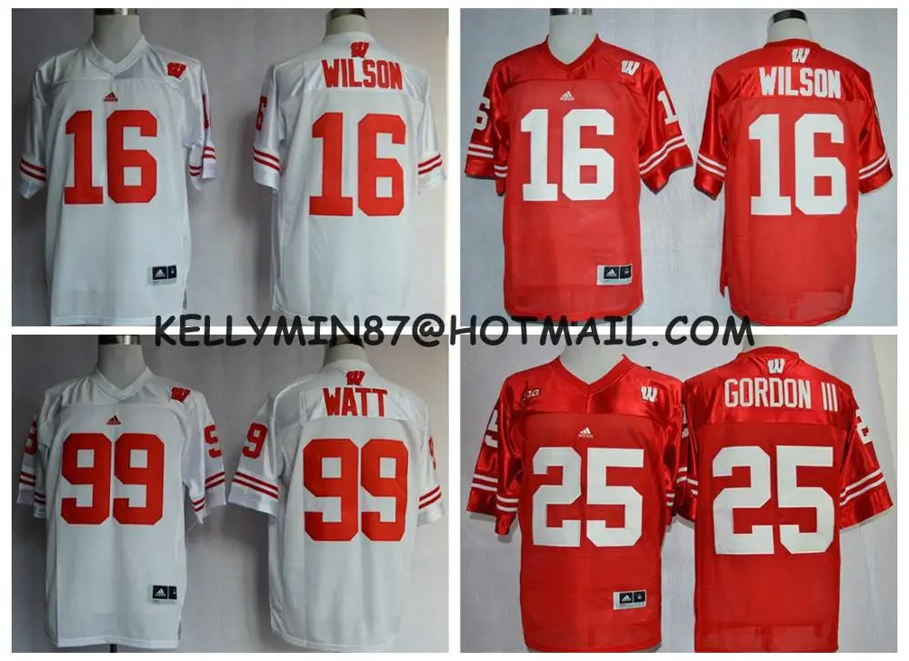 Stitiched, Wisconsin Badgers, J.J Watt, Russell Wilson, Melvin Gordon III Jersey