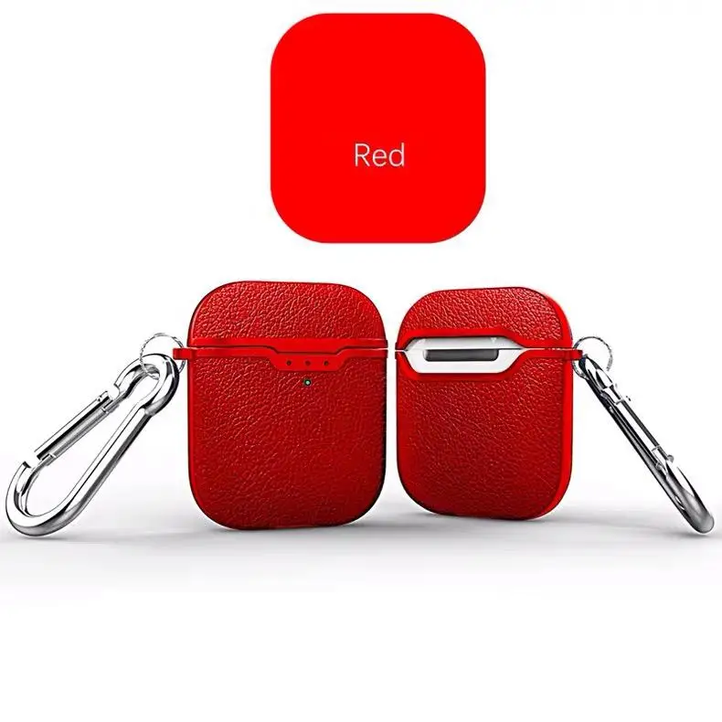 Чехол для Airpods 2 с кожаным узором Личи, мягкий ТПУ, Bluetooth, беспроводные наушники, защитный чехол для Airpods, зарядная коробка - Цвет: red