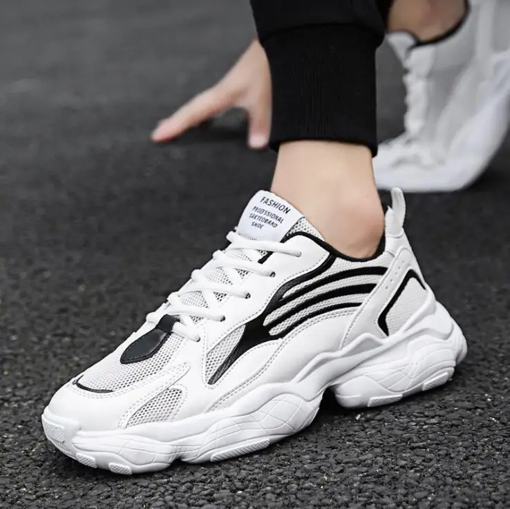 Модные Светоотражающие светящиеся мужские кроссовки; zapatillas hombre; мужские повседневные теннисные кроссовки; Цвет белый; кроссовки на массивном каблуке; A56-100 - Цвет: Черный