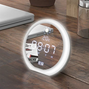 

Digital Mirror Alarm Clock FM Radio Wireless Bluetooth Speaker Desktop Electric Temperature Clock with Dual Alarm Mode