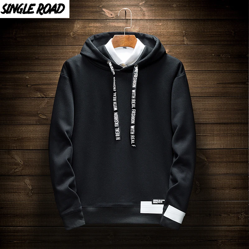 

SingleRoad Men's Hoodies Men 2019 Oversized Casual Plain Japanese Streetwear Hip Hop Sweatshirt Male Solid Black Hoodie Men