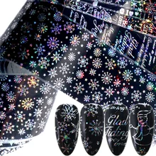 10 шт Голографическая фольга на ногти снежинки буквы розовые блестки для ногтей переводные наклейки Обертывания бумажные маникюрные рождественские украшения TR9119