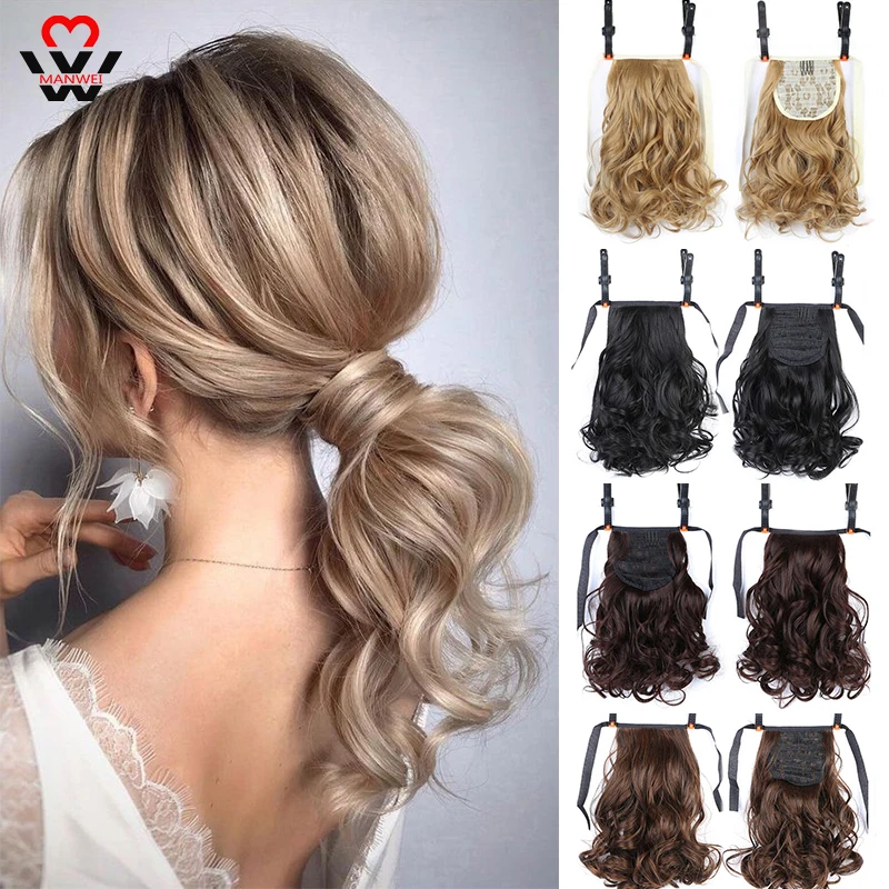 

MANWEI 7 colors short curl pony hair heat resistant synthetic drawstring hair extensions ponytail for women