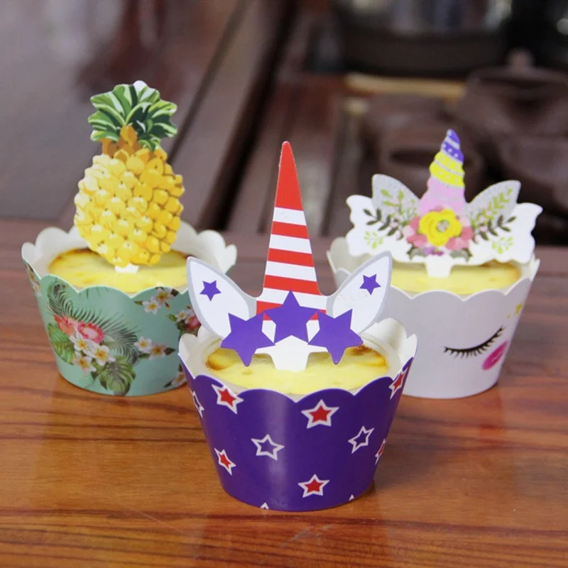 

6pcs Unicorn Flamingo Pineapple Cake Border Kids Happy Birthday Wedding Baby Shower Decor Supplies Cake Toppers