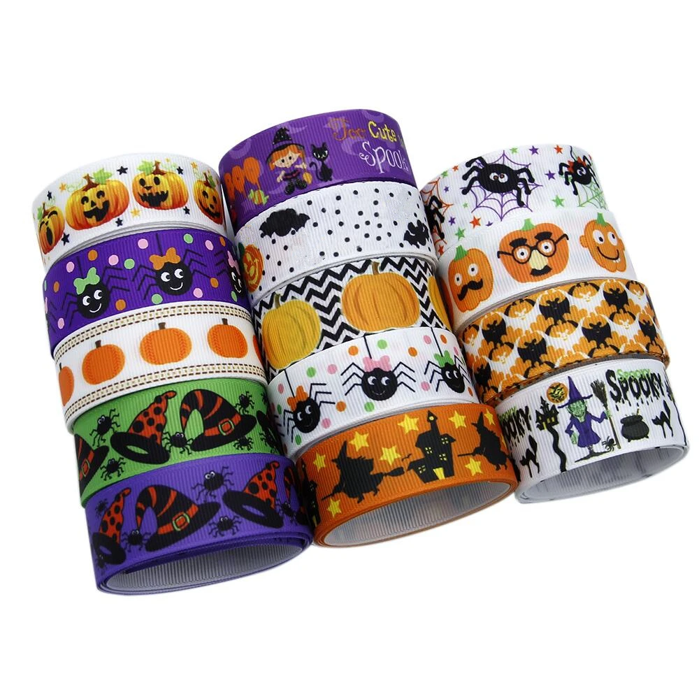 

7/8"(22mm) Halloween high quality printed polyester ribbon 5 yards,DIY handmade materials,wedding gift wrap,5Yc1071
