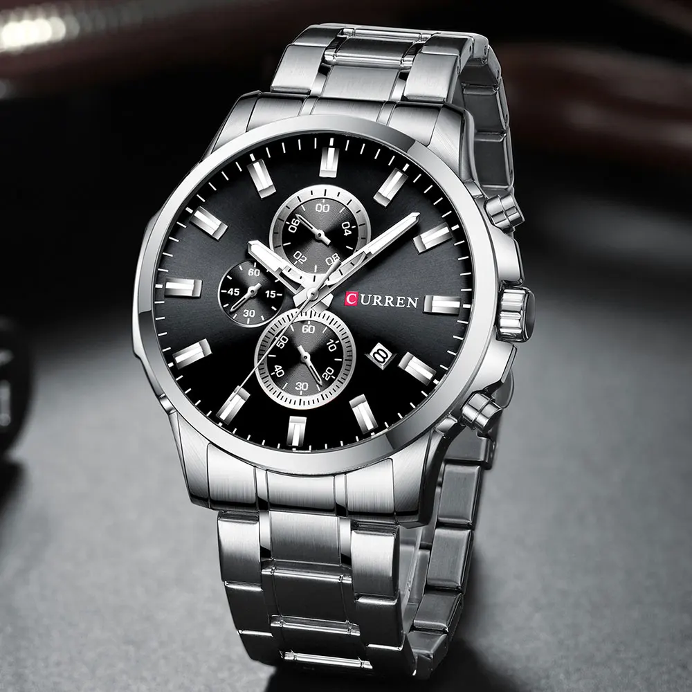 CURREN Топ люксовый бренд спортивные кварцевые часы мужские часы со светящимися стрелками хронограф Автоматическая Дата модные часы из нержавеющей стали