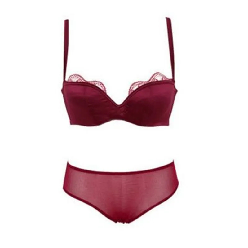 European and American thin sexy lace side half cup gathered wedding dress bra red life-size underwear suit