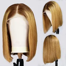 

Ombre Blonde #4-27 Lace Frontal Bob Wig Short Bone Straight Virgin Malaysian Human Hair Frontal Lace Wig for African Black Women
